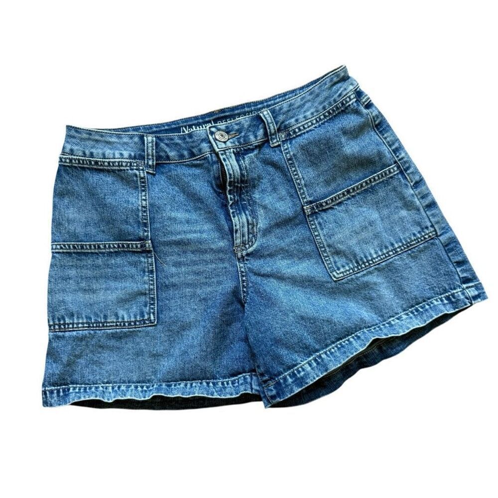 Womens Natural Reflections Pocket Front Denim Jean Shorts - Sz 14